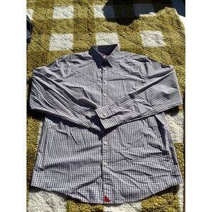UNTUCKit Mens XL Tall Regular Gingham Button Down Shirt Grey White Cotton Long